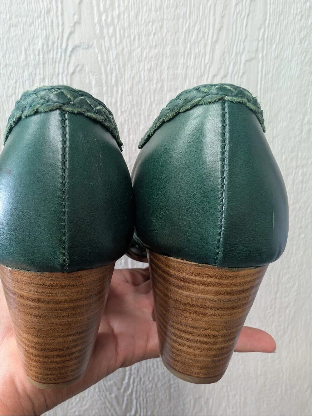 ELF Spirit Walker Green Leather Booties Wooden Heel Women's Size 6